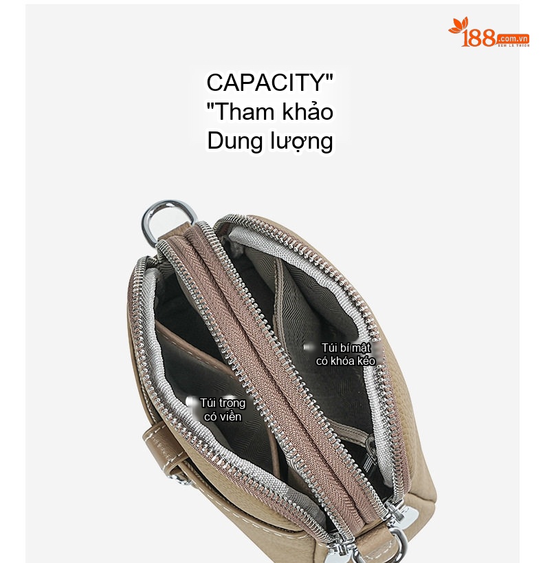 Túi Đeo Chéo Nữ Da Thật Mini Cao Cấp Màu Đen, Nâu, Be chi tiết 5
