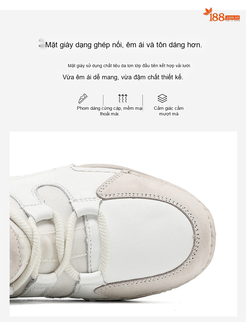 Giày Martin Nữ Da Thật Cổ Cao Chiều Cao Đế Khoảng 3cm Phong Cách Thể Thao Màu Trắng, Nâu chi tiết 5