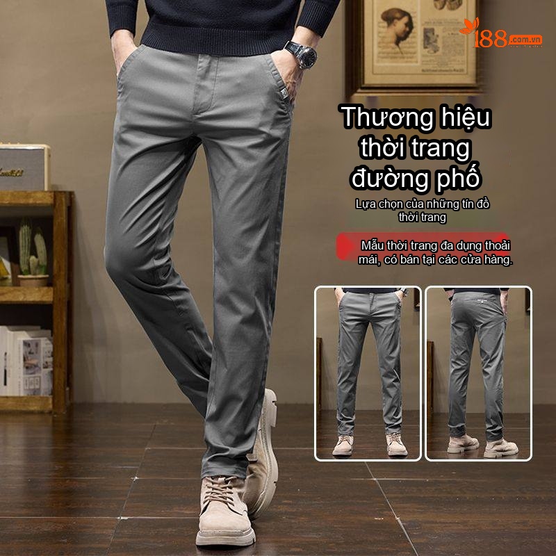 Quần Dài Nam Cotton Co Giãn Dáng Ôm Vừa Vặn Màu Đen, Xám