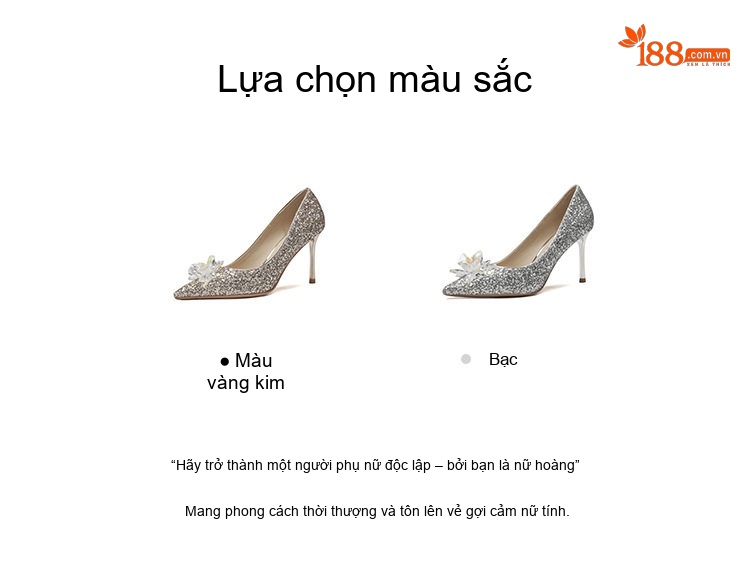 Giày Cao Gót Nữ Mũi Nhọn Đính Đá Chiều Cao Đế 8cm Màu Vàng Gold chi tiết 3