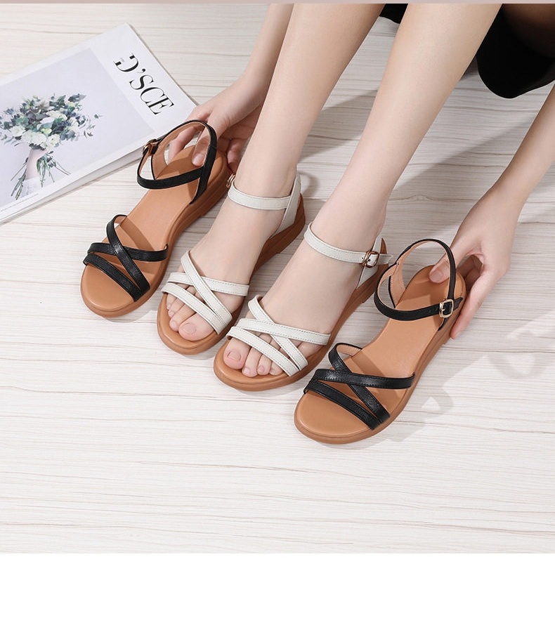 Dép Sandal Nữ Quai Chéo Đế Xuồng Da Mềm Chống Trượt Đế Cao 4cm - 5cm Màu Đen, Trắng chi tiết 4
