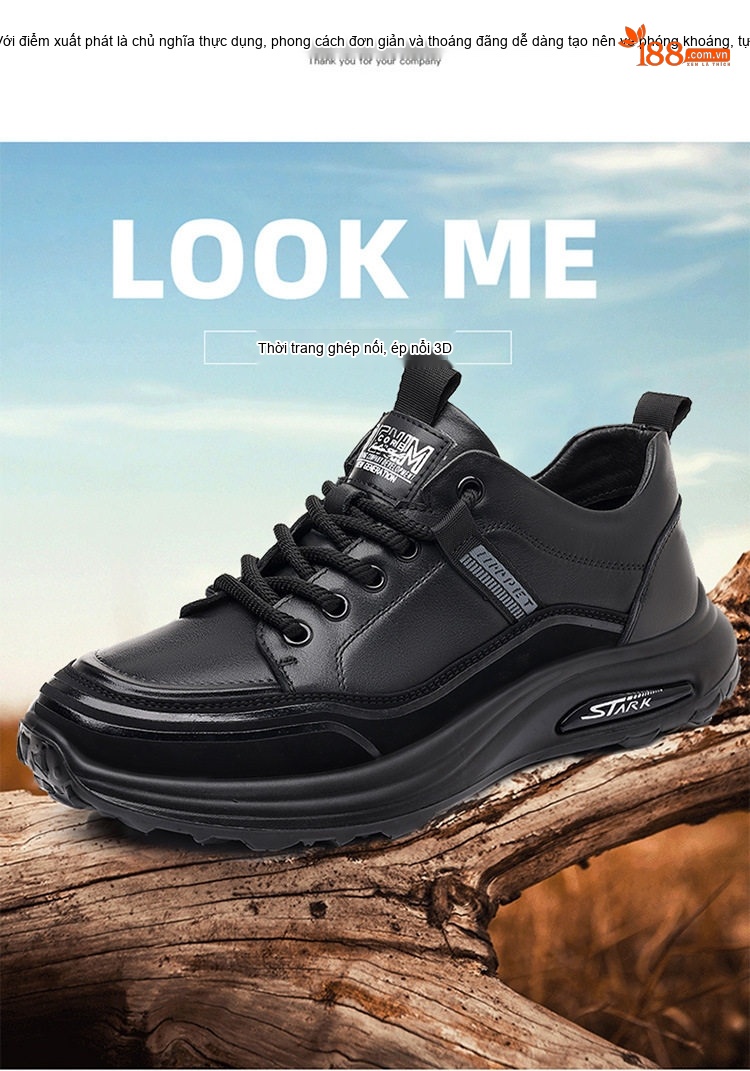 Giày Thể Thao Nam Da Bò Kiểu Dáng Casual Chiều Cao Đế Khoảng 4cm Màu Nâu, Đen chi tiết 3