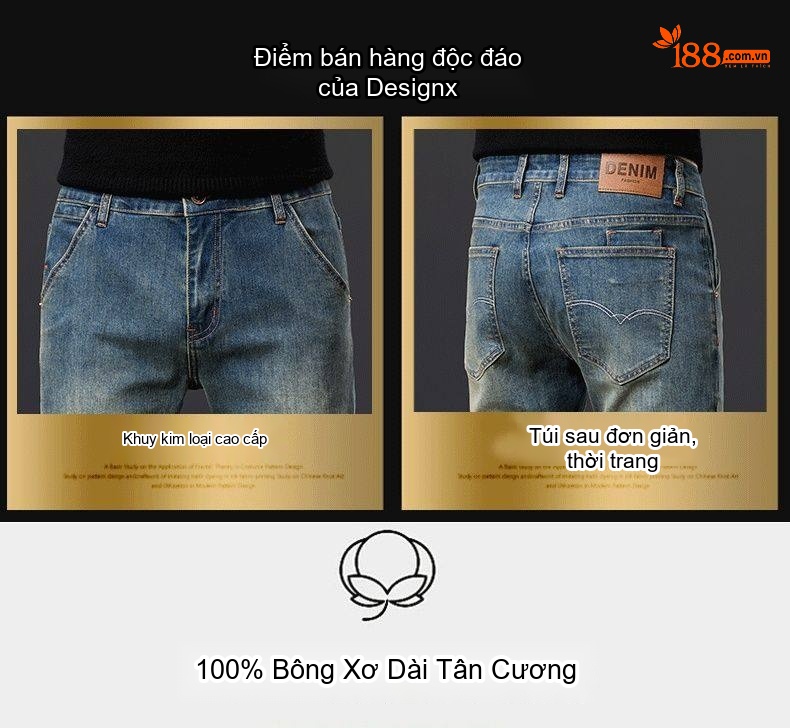 Quần Jean Dài Nam Màu Xanh Dương Rửa Bụi, Dáng Ôm Vừa, Ống Đứng, Phong Cách Retro chi tiết 7