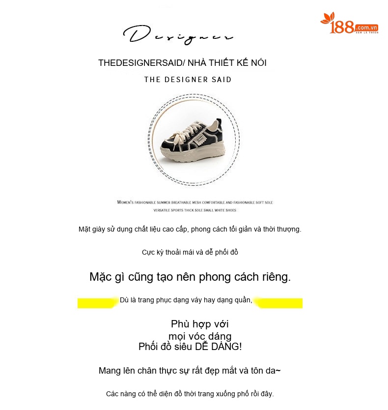 Giày Sneaker Nữ Đế Cao Khoảng 5cm Phong Cách Hàn Quốc Màu Trắng, Đen, Xám, Xanh Navy chi tiết 6
