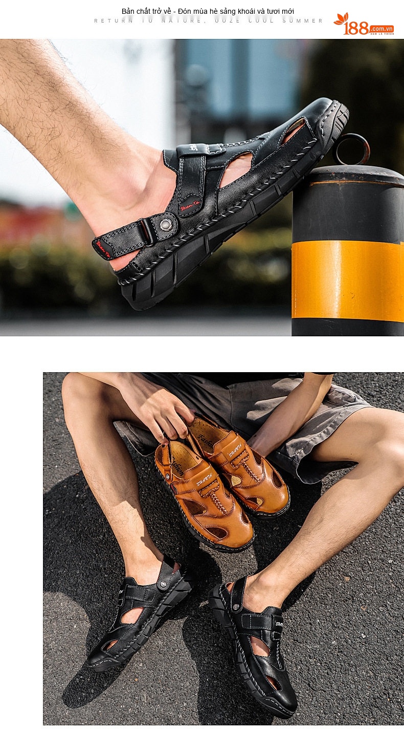 Dép Sandal Nam Da Thật Thoáng Khí Chiều Cao Đế Khoảng 3cm Màu Nâu, Đen chi tiết 12