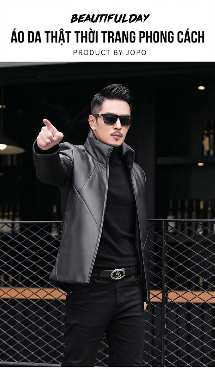 Áo Khoác Da Cừu Nam Lót Lông Vũ Dáng Ôm Cổ Trụ Màu Đen chi tiết 1