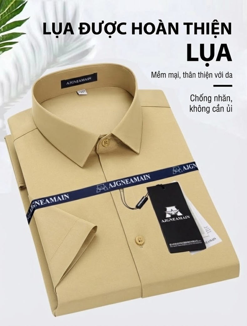 Áo Sơ Mi Nam Tay Ngắn Chống Nhăn Không Cần Ủi, Phong Cách Lịch Lãm Màu Xanh Nhạt, Vàng, Xanh Lá, Xám chi tiết 16