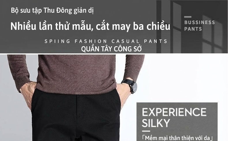 Quần Dài Nam Cotton Ống Suông Rộng Thoải Mái Màu Be, Đen, Xanh Navy, Xám chi tiết 8