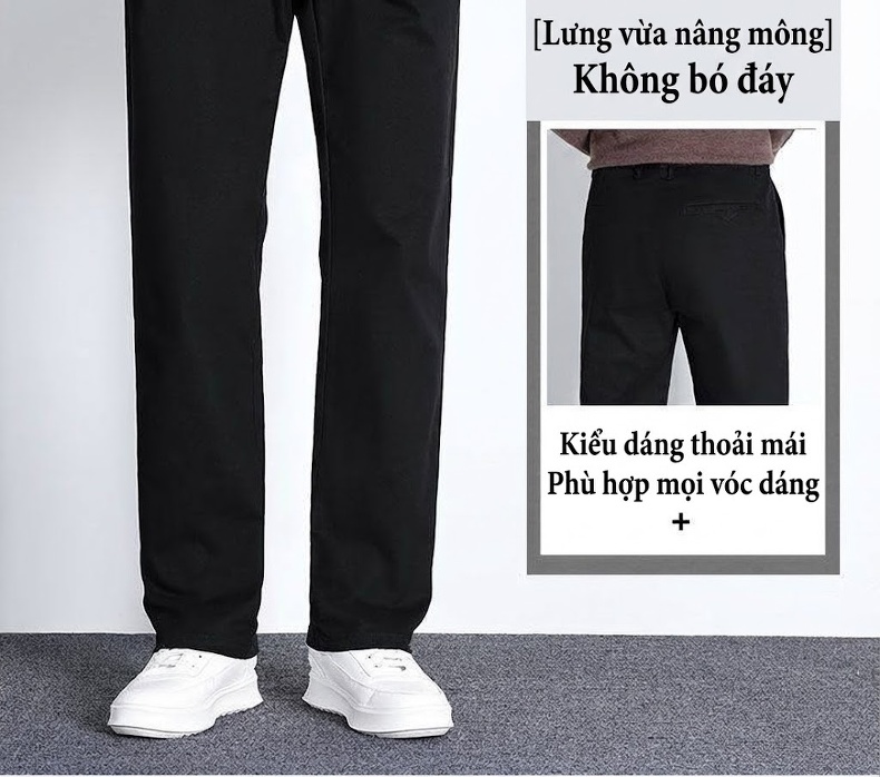 Quần Dài Nam Cotton Ống Suông Rộng Thoải Mái Màu Be, Đen, Xanh Navy, Xám chi tiết 9