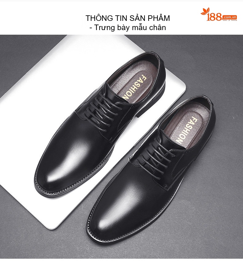 Giày Tây Buộc Dây Nam Da Bóng Chiều Cao Đế Khoảng 3cm Màu Đen, Nâu chi tiết 9