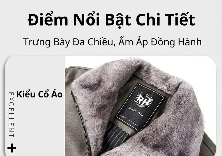 Áo Khoác Da PU Nam Lót Lông Cừu Cổ Bẻ Phong Cách Doanh Nhân Màu Xám chi tiết 4
