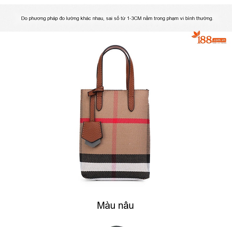 Túi Xách Nữ Vải Canvas Kẻ Ô Có Quai Xách Tay và Đeo Chéo Màu Nâu chi tiết 5