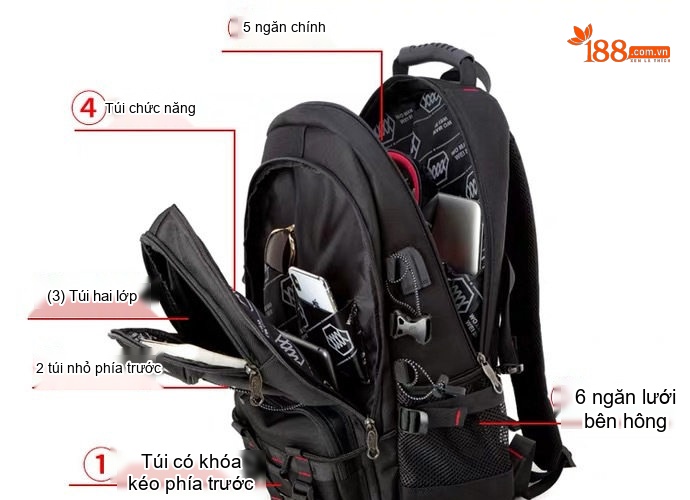 Balo Laptop Nam Nữ Sức Chứa Lớn Phong Cách Hàn Quốc Màu Đen, Xanh Dương chi tiết 8