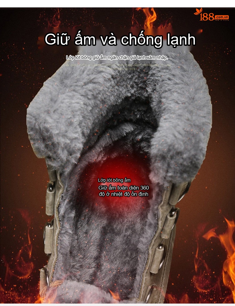 Giày Boot Nam Cổ Cao Da Mờ Lót Lông Chiều Cao Đế Khoảng 3cm Màu Đen, Xám, Xanh Rêu chi tiết 3