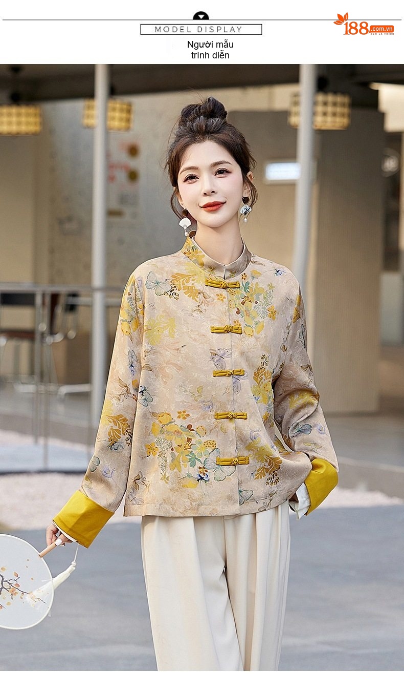 Áo Khoác Nữ Cổ Tàu Tay Lỡ Họa Tiết Phong Cách Trung Hoa chi tiết 13