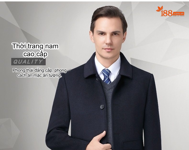 Áo Khoác Dạ Nam Lông Cừu Hai Mặt Trung Niên Giữ Ấm Màu Xám Đậm chi tiết 1