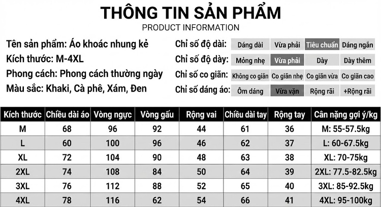 Áo Khoác Nhung Tăm Nam Cổ Bẻ Phong Cách Retro Màu Nâu, Xám, Đen chi tiết 8