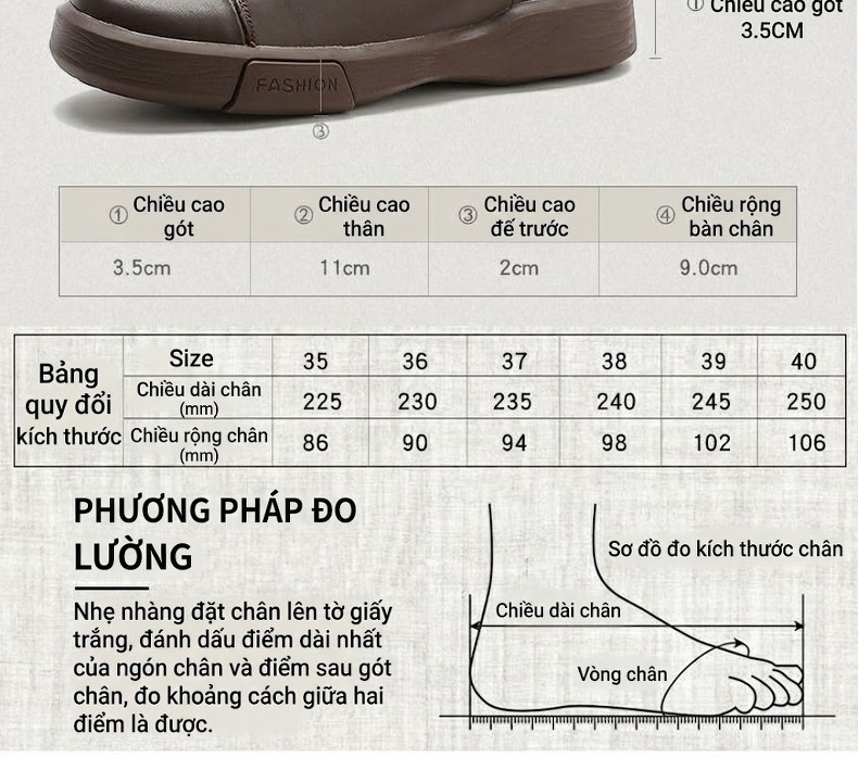 Boot Nữ Da Bò Cổ Lửng Khóa Bên Hông Chiều Cao Đế Khoảng 3cm Màu Đen, Nâu chi tiết 4
