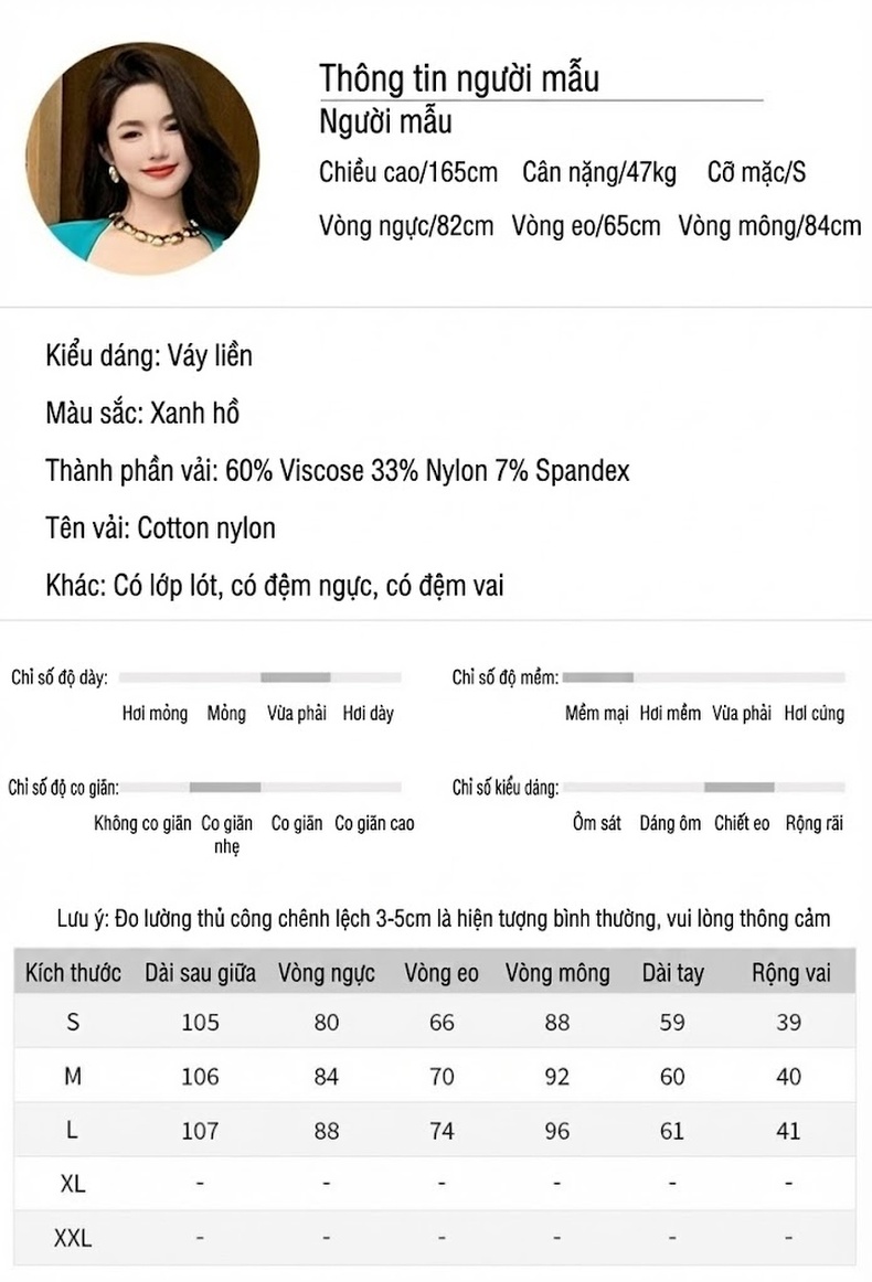 Váy Liền Thân Nữ Dáng Ôm Tay Dài Phong Cách Pháp Màu Xanh Lam chi tiết 2