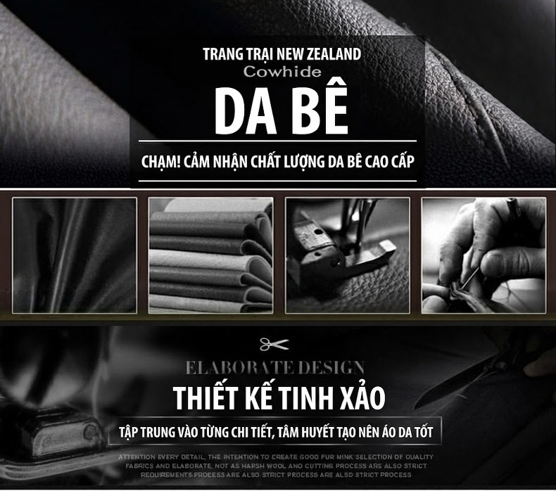 Áo Khoác Da Nam Da Bò Cổ Trụ Dáng Ôm Phong Cách Lịch Lãm Màu Đen chi tiết 3