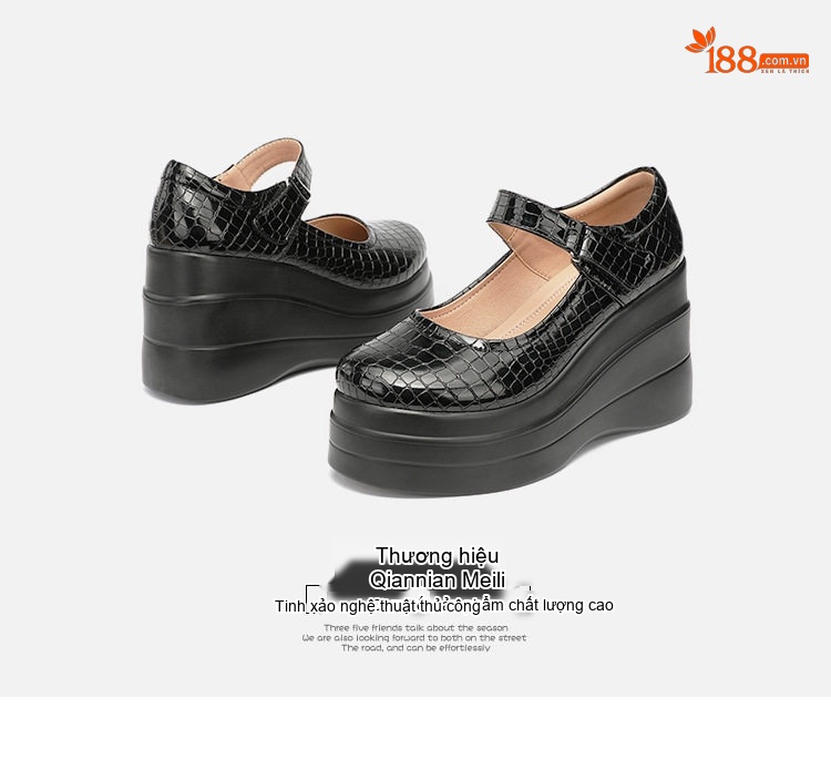 Giày Búp Bê Nữ Da Bóng Quai Ngang Chiều Cao Đế Khoảng 7cm Màu Đen, Trắng, Đỏ chi tiết 19