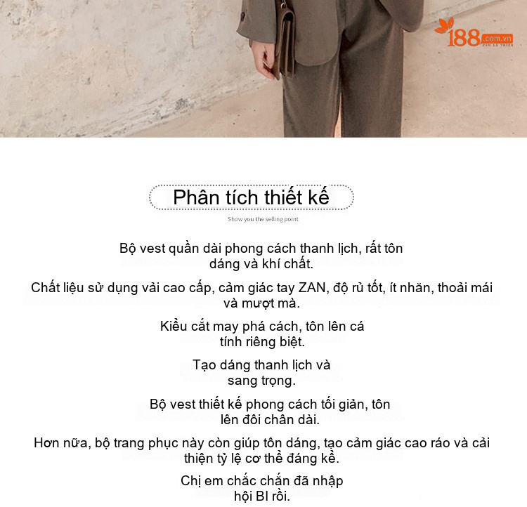 Bộ Vest Nữ Áo Khoác Tay Dài Quần Dài Ống Rộng Phong Cách Hàn Quốc Màu Nâu, Hồng, Xanh... chi tiết 2