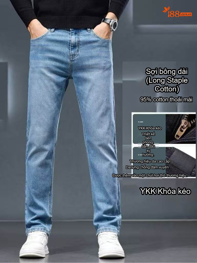 Quần Jean Nam Ống Đứng Cotton Co Giãn Cao Cấp Màu Xám, Xanh Đậm, Xanh Nhạt, Xanh...