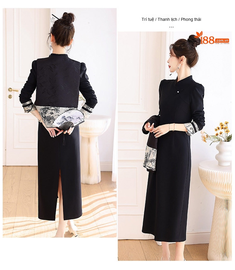 Set Áo Gile và Đầm Nữ Phong Cách Trung Hoa Cổ Điển chi tiết 16