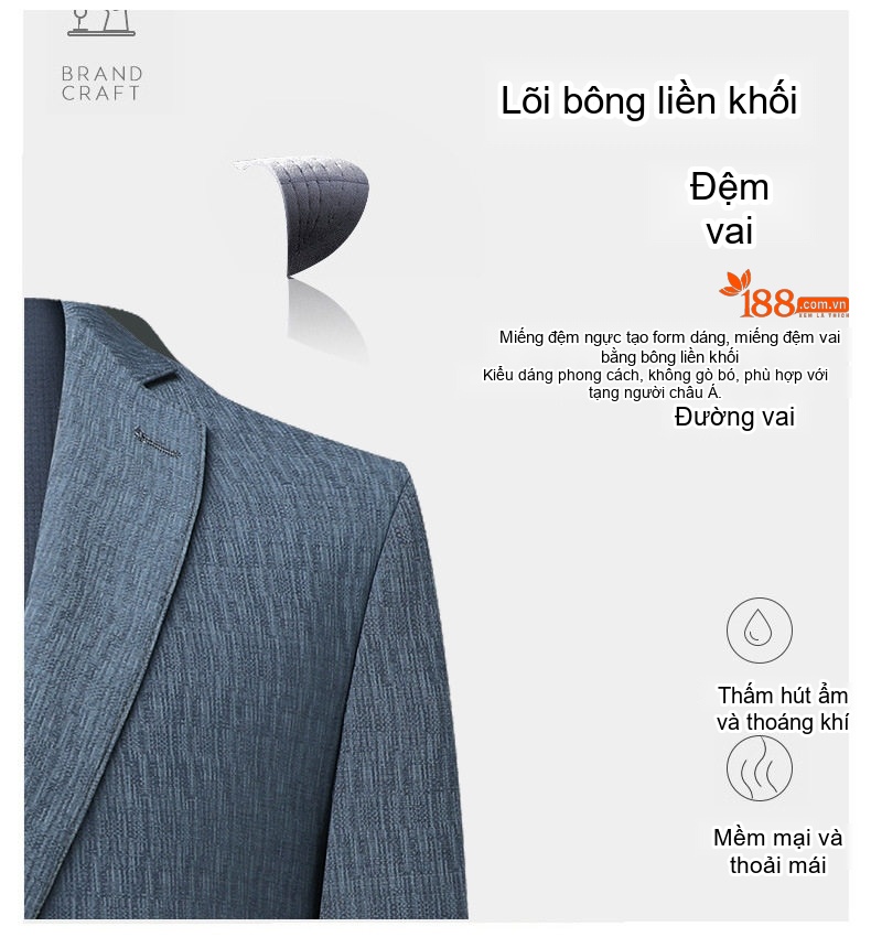 Áo Vest/Blazer Nam Thu Đông Hoạ Tiết Gợn Sóng Ôm Dáng Màu Xanh chi tiết 7