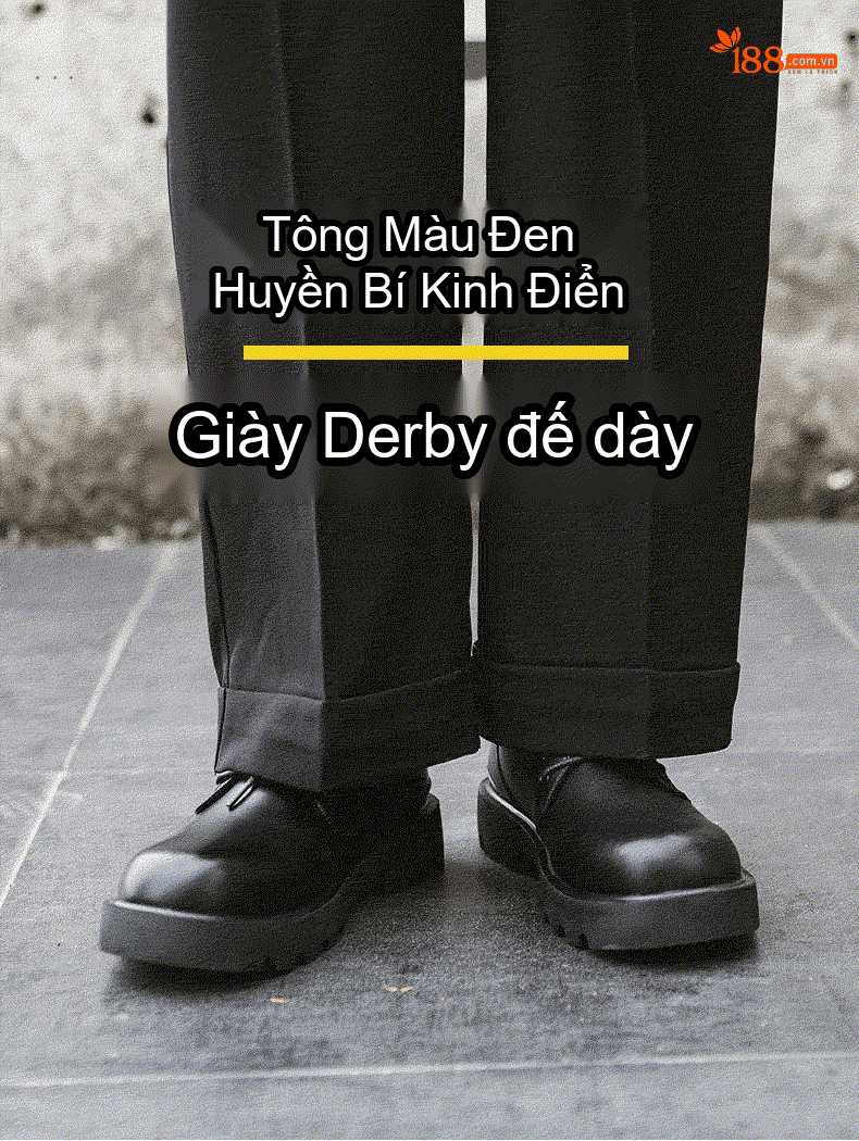 Giày Derby Nam Da Thật Đế Dày Chiều Cao 5.5cm Phong Cách Casual Màu Đen chi tiết 1