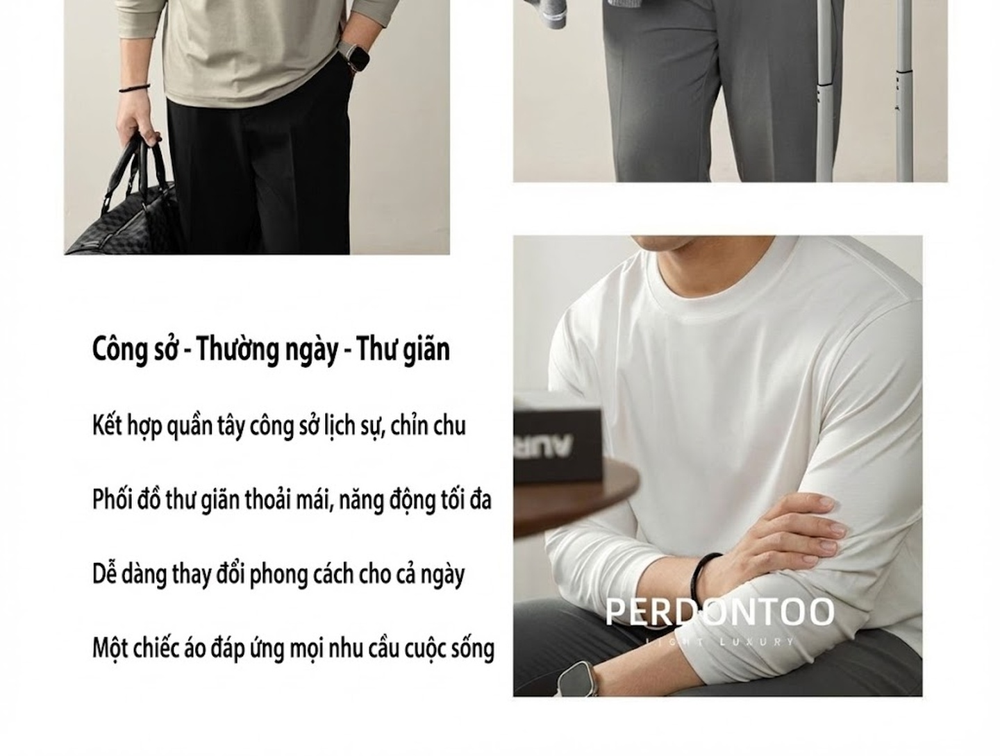Áo Thun Dài Tay Nam Cotton Lụa Mềm Mịn Cao Cấp Màu Trắng, Đen, Xám
