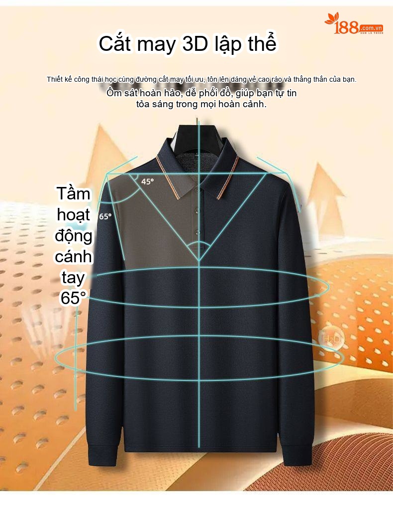Áo Polo Nam Dài Tay 【含桑蚕丝】Cotton Cổ Bẻ Màu Trắng, Đen, Xanh, Nâu... chi tiết 12