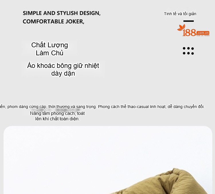 Áo Khoác Cotton Nam Nữ Có Mũ Trùm Đầu Tháo Rời Được Dáng Rộng Lót Dày Màu Vàng, Đen chi tiết 13