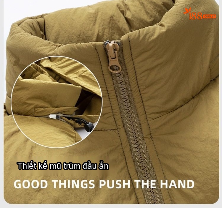 Áo Khoác Cotton Nam Nữ Có Mũ Trùm Đầu Tháo Rời Được Dáng Rộng Lót Dày Màu Vàng, Đen chi tiết 14
