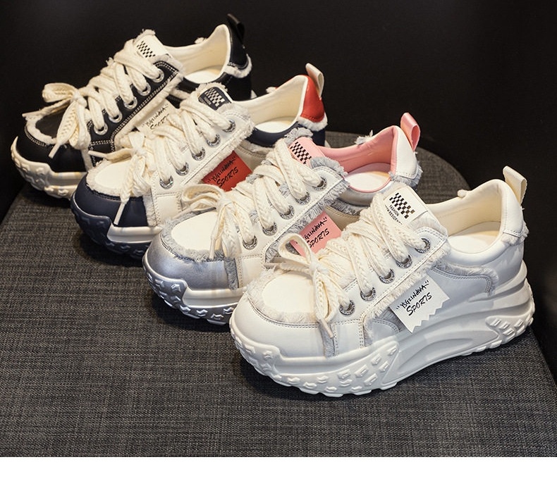 Giày Sneaker Nữ Đế Cao Khoảng 5cm Phong Cách Hàn Quốc Màu Trắng, Đen, Xám, Xanh Navy chi tiết 4