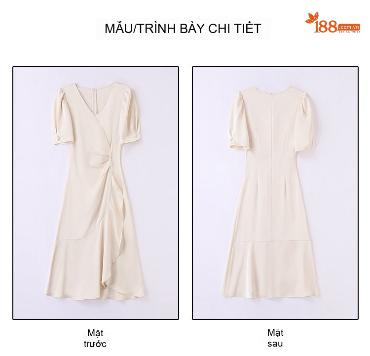 Váy Đầm Nữ Cổ chữ V Wrap Kiểu Dáng Thanh Lịch Màu Trắng, Đỏ, Đen chi tiết 32