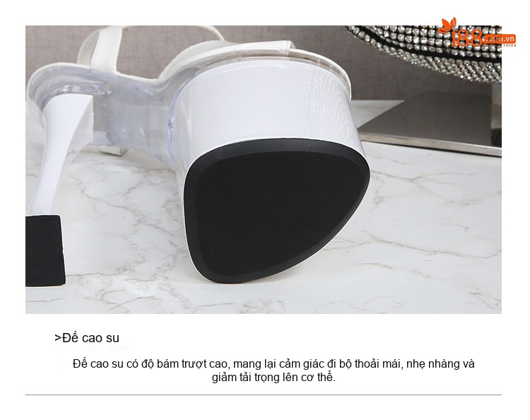 Giày Sandal Cao Gót Nữ Quai Trong Suốt Đính Đá Gót Cao 26cm Màu Đen, Đỏ, Trắng chi tiết 9