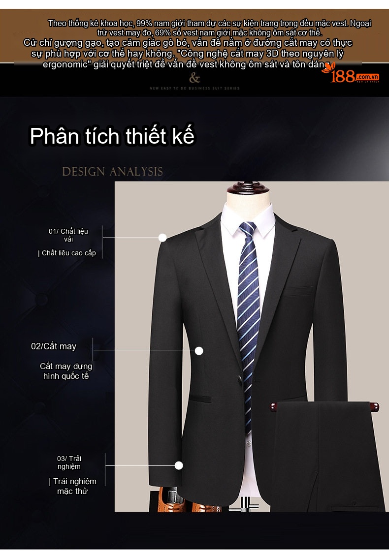 Bộ Vest Nam 2 Món Một Nút Áo Phong Cách Công Sở, Lịch Lãm Màu Đen, Xám chi tiết 4