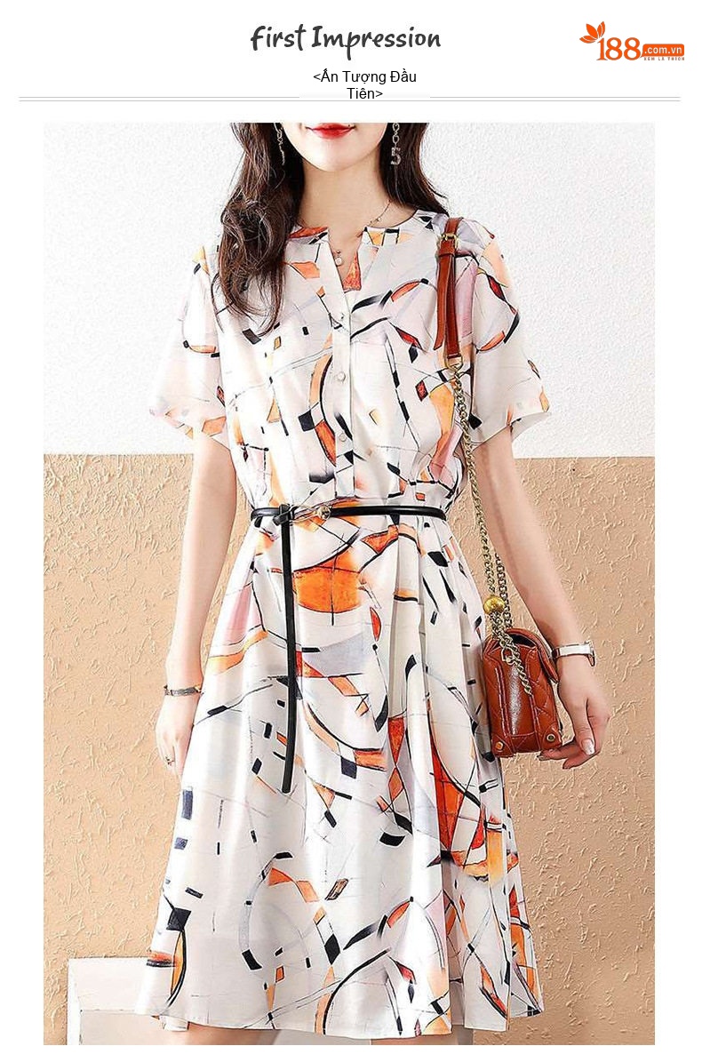 Váy Chiffon Nữ Tay Ngắn Dáng Áo Sơ Mi Dáng Dài Vừa Phong Cách Cao Cấp Màu Trắng Họa Tiết chi tiết 1