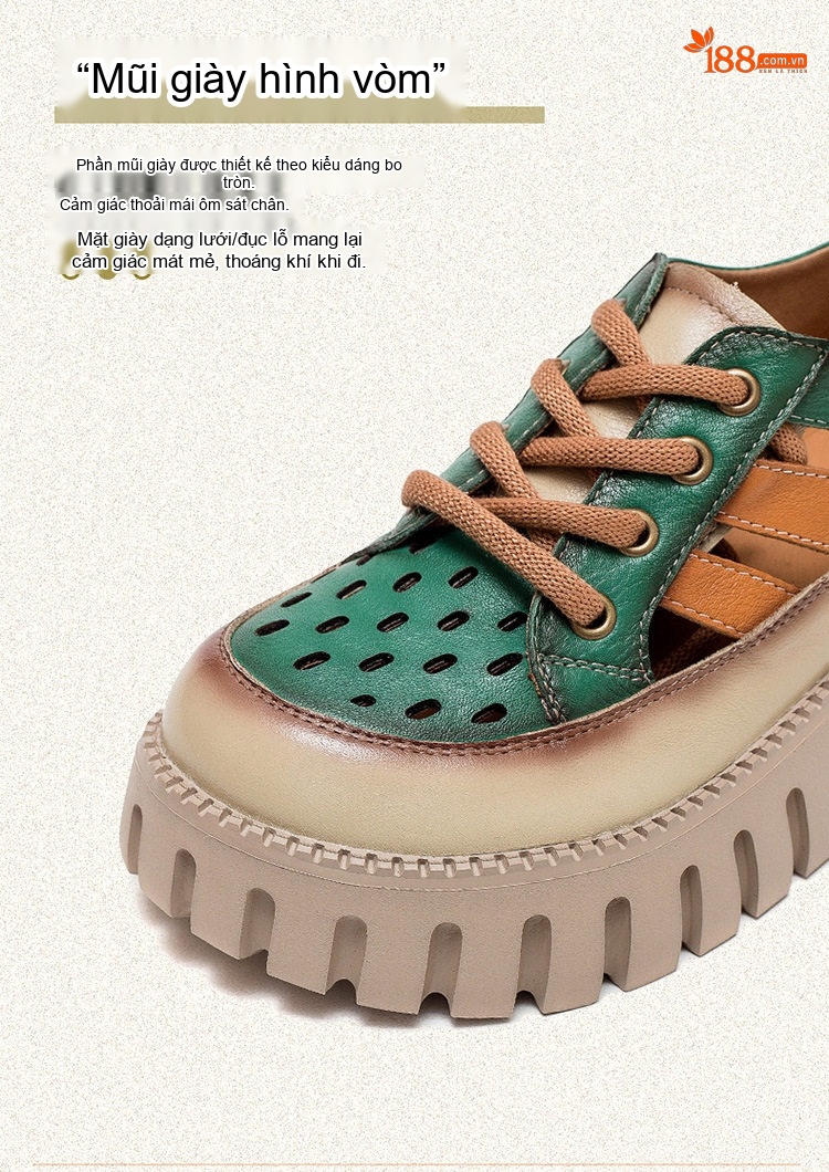 Dép Sandal Nữ Da Bò Quai Dây Đế Bánh Mì Đế Cao 4cm - 5cm Màu Vàng, Xanh, Nâu chi tiết 4