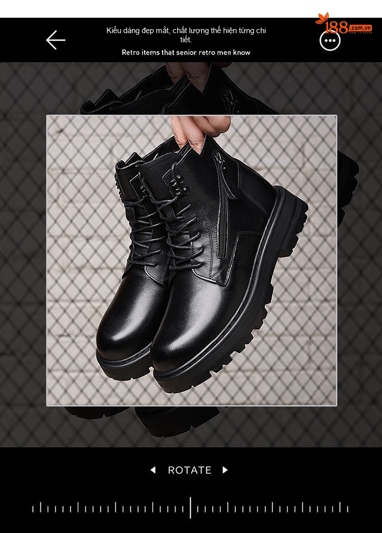 Boot Martin Nam Da Thật Lót Lông Cao Cổ Giữ Ấm Chiều Cao Đế Khoảng 4cm Màu Đen chi tiết 2