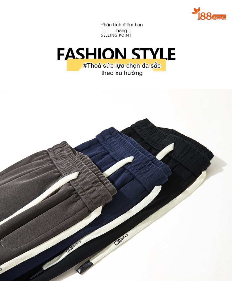 Quần Dài Nam Cotton Dáng Suông Ống Rộng Lưng Thun Có Dây Rút Màu Đen, Xám, Xanh Navy chi tiết 2