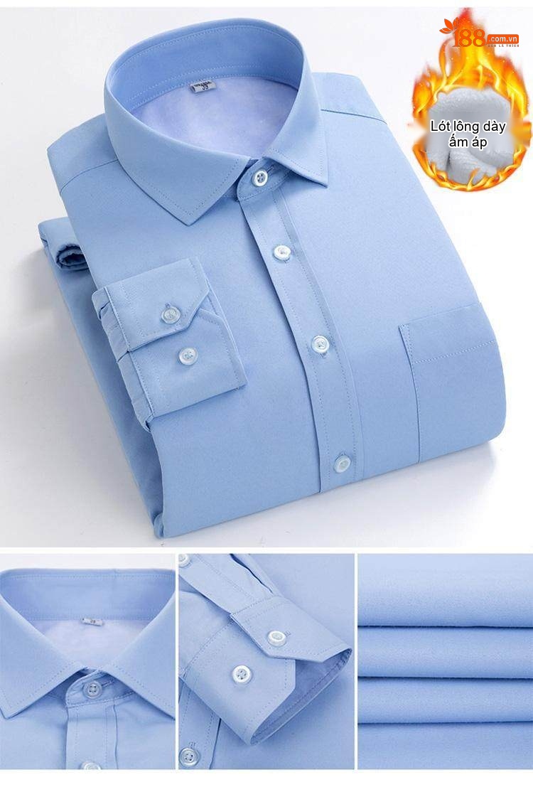 Áo Sơ Mi Nam Dài Tay Lót Lông Dày Dặn Màu Đen, Xanh, Trắng, Xám chi tiết 7