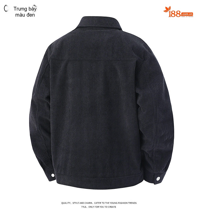 Áo Khoác Nam Cổ Bẻ Vải CORDUROY Dáng Bomber Màu Đen, Kem, Xanh Olive chi tiết 10