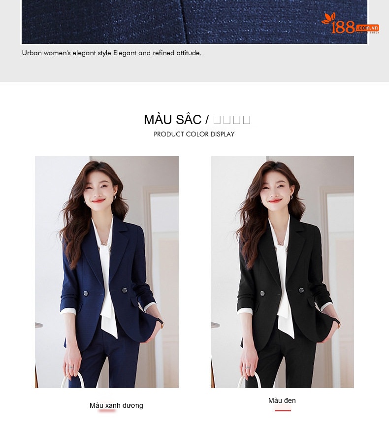 Bộ Vest Nữ Công Sở Quần Áo Dài Tay Phong Cách Hàn Quốc Màu Đen, Xanh Navy chi tiết 6