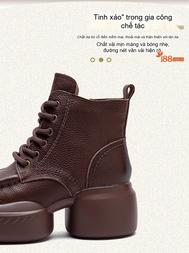 Boot Martin Nữ Dây Buộc Da Mờ Giữ Ấm Mùa Đông Chiều Cao Đế Khoảng 5cm Màu Đen, Nâu chi tiết 3