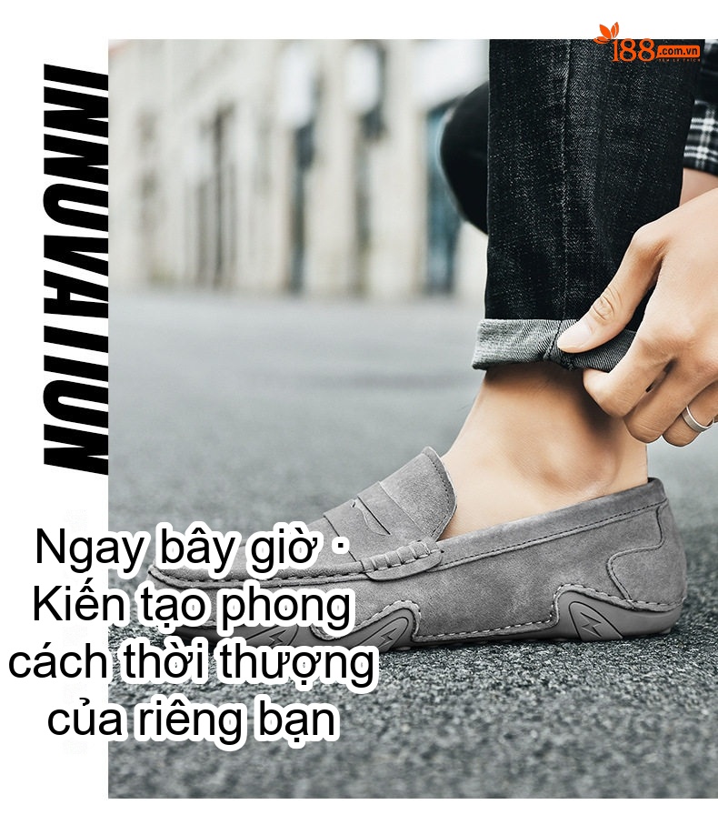 Giày Lười Nam Da Thật Lộn Chiều Cao Đế Khoảng 2cm Màu Xám, Kem, Đen chi tiết 20