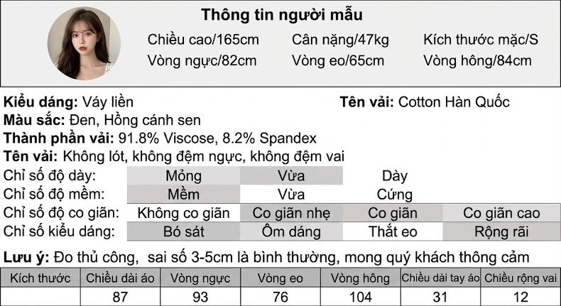 Váy Liền Thân Nữ Cổ chữ V Vạt Chéo Dáng Ôm Body Tay Dài Màu Đen, Hồng chi tiết 2