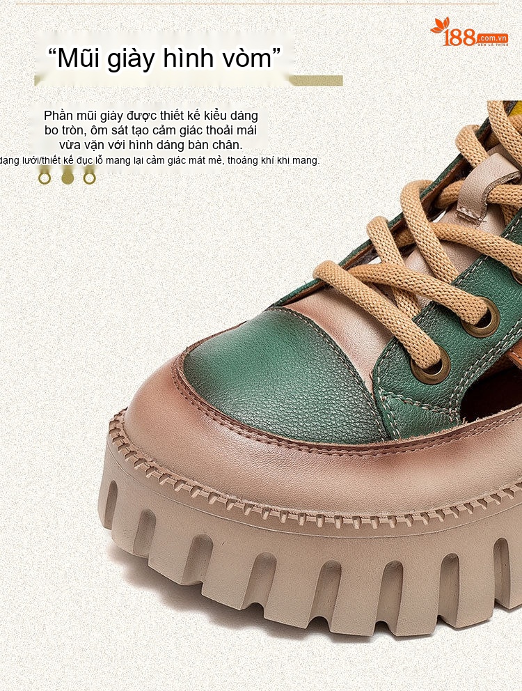 Dép Sandal Nữ Quai Da Hở Ngón Đế Bánh Mì Đế Cao 5cm - 6cm Màu Vàng, Xám, Nâu, Xanh Lá chi tiết 5