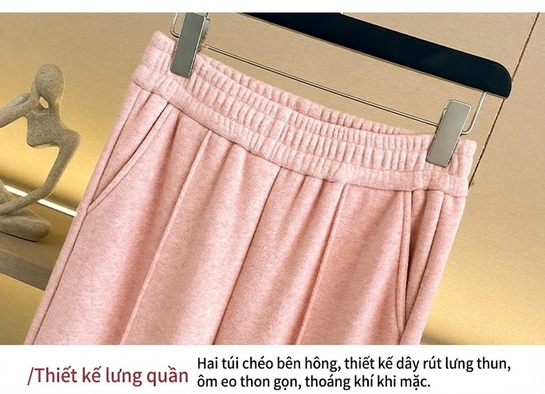 Set Bộ Quần Áo Nữ Dáng Rộng Có Mũ Trùm Đầu Lót Lông Dày Dặn Phong Cách Hàn Quốc Màu Kem, Hồng, Xám, Nâu... chi tiết 27